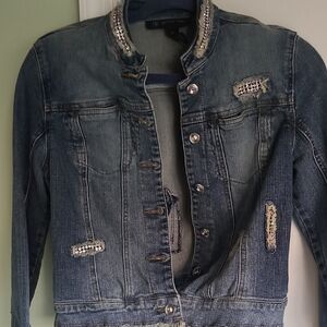 INC International Concepts Blue Jean Jacket with Distressed Details